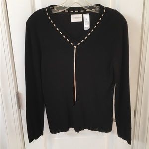 LizSport V-Neck Pointelle Pullover Sweater Sz M